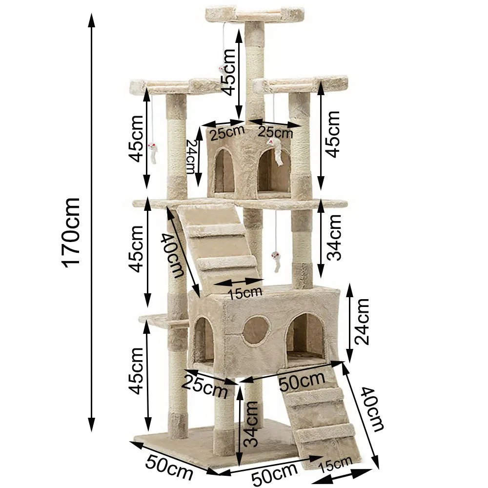 170cm Cat Tree | Scratching Post | Multi-Level Cat Tower | Beige