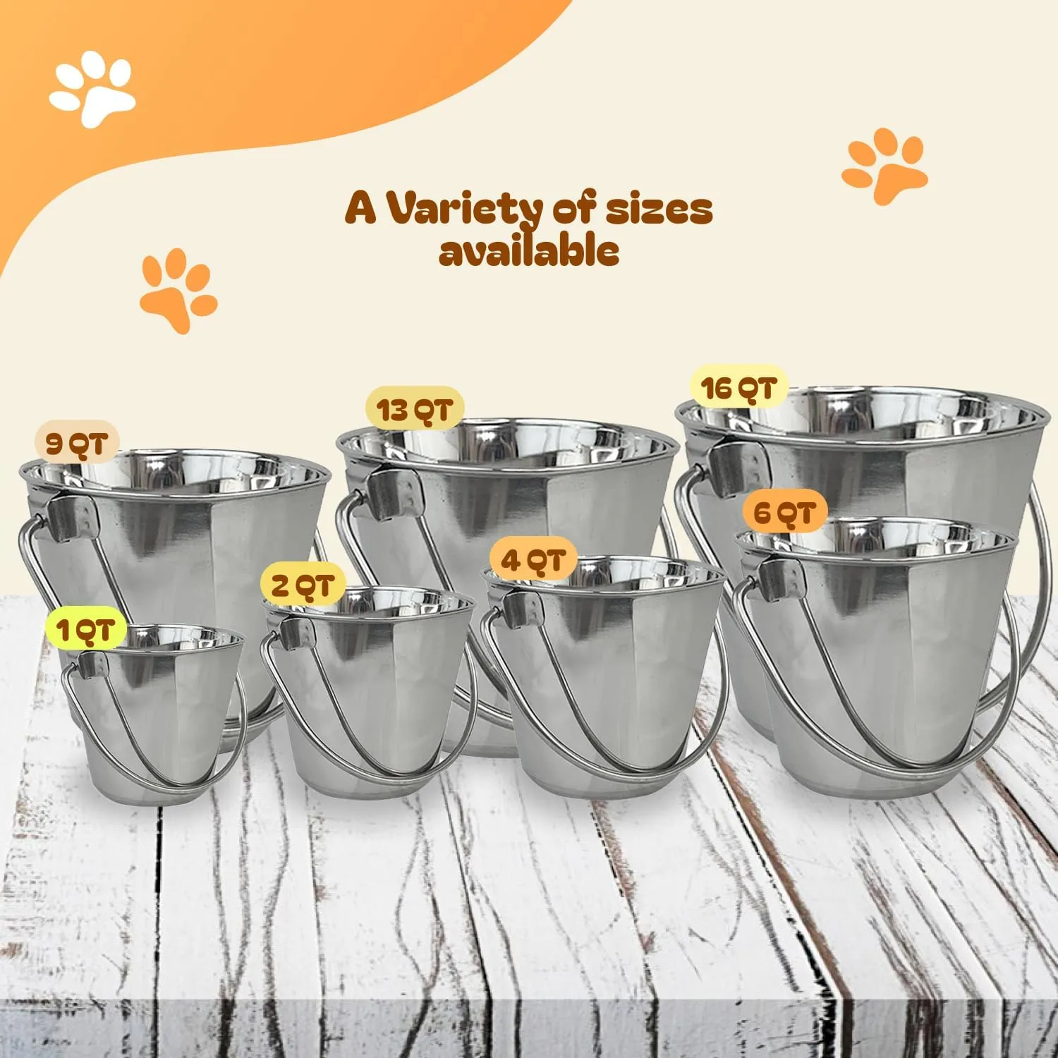 2 Quart Heavy Duty Stainless Steel Flat Side Bucket | Durable Food & Water Pail for Dogs, Cats, Kennels, Cages and Critter Crates | Multi-Purpose Bucket