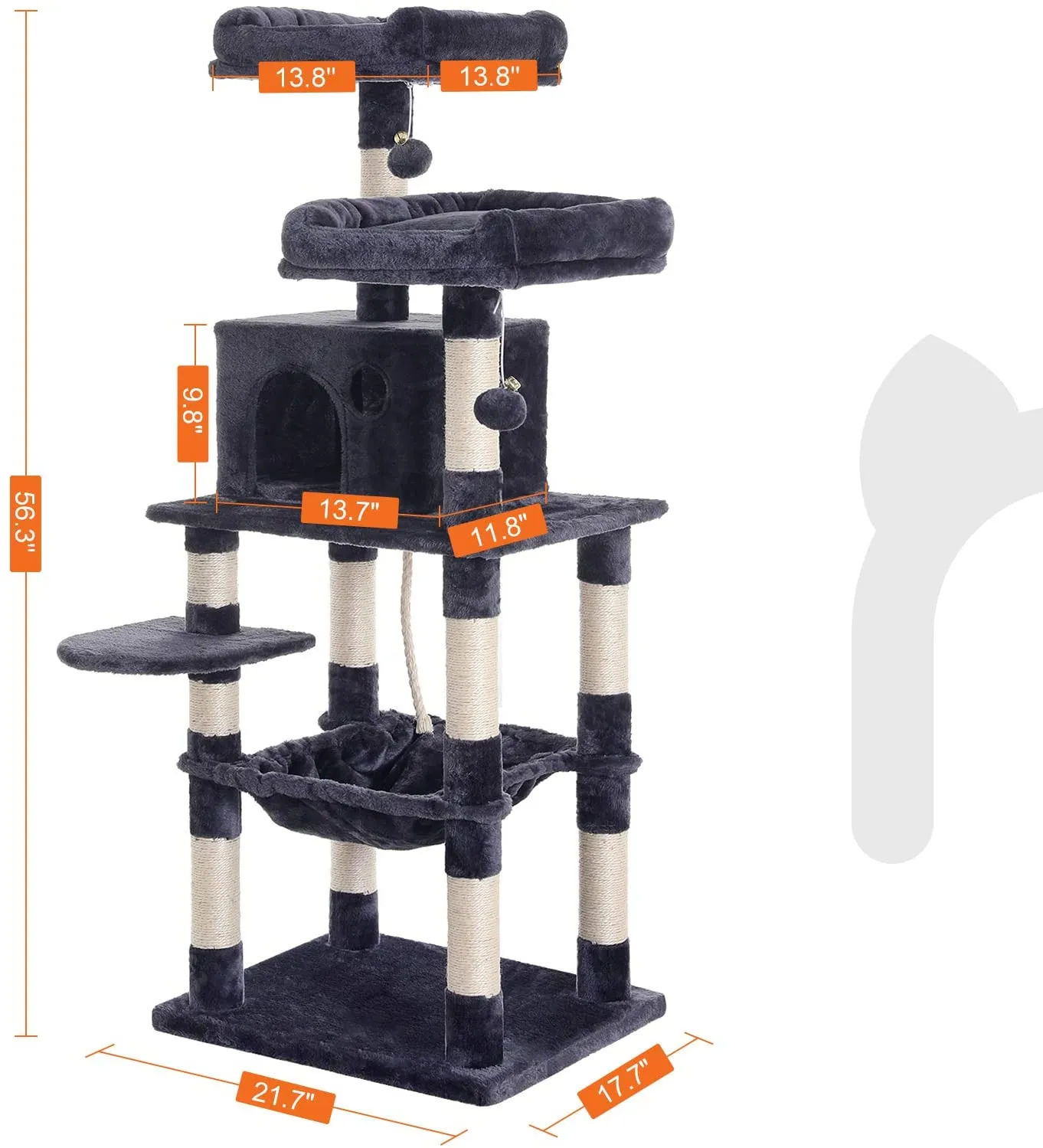 56.3 inches Multi-Level Cat Tree with Hammock, Cat Tower for Large Cats