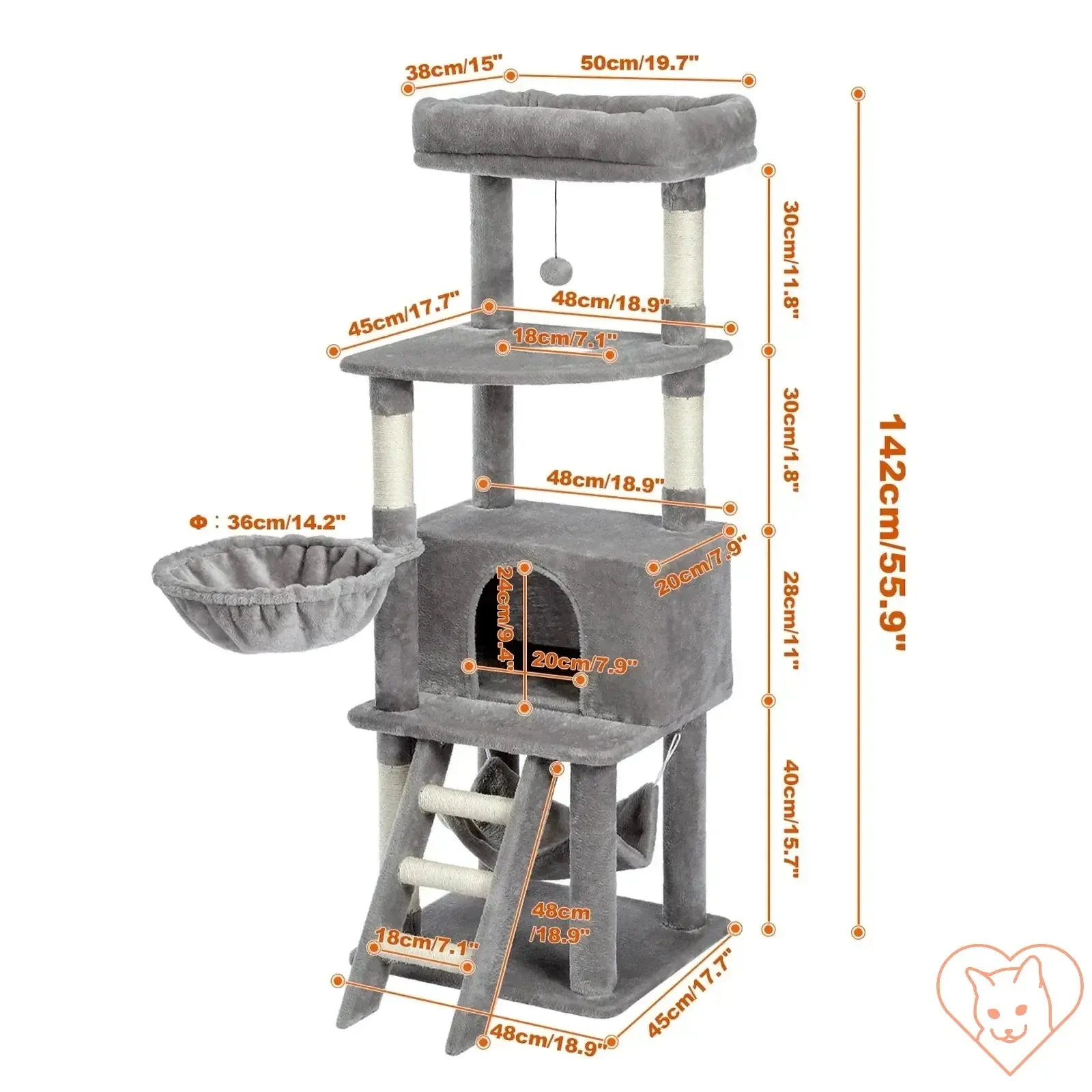 68-Inch Multi-Level Cat Tree Tower with Condos, Sisal Posts & Perch