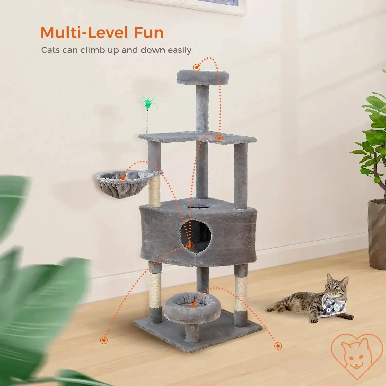 68-Inch Multi-Level Cat Tree Tower with Condos, Sisal Posts & Perch