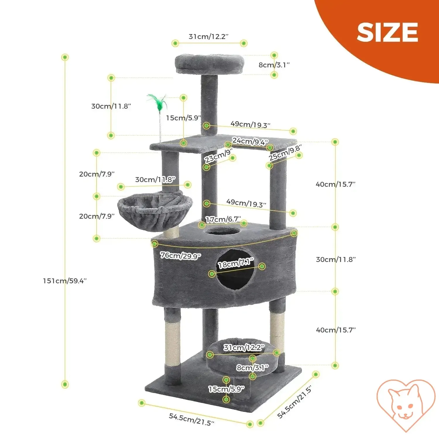 68-Inch Multi-Level Cat Tree Tower with Condos, Sisal Posts & Perch