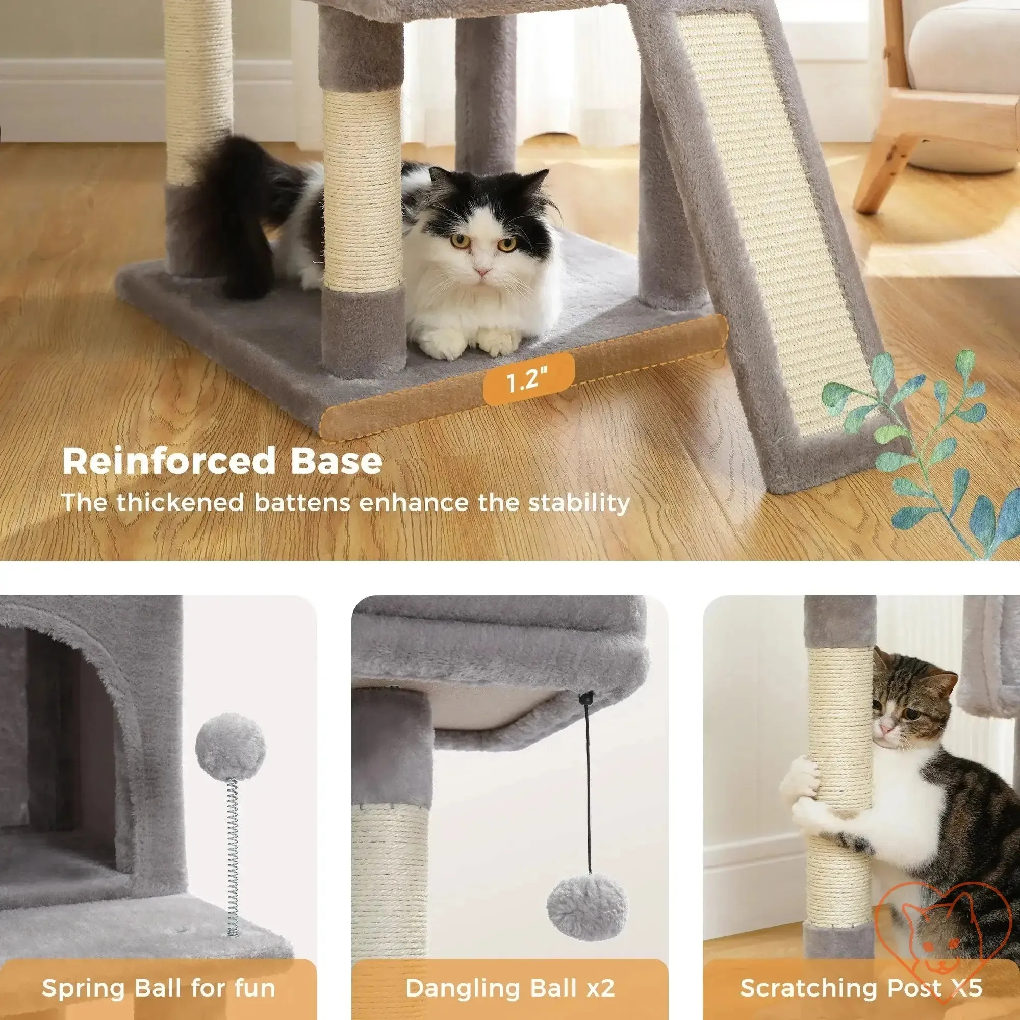 68-Inch Multi-Level Cat Tree Tower with Condos, Sisal Posts & Perch