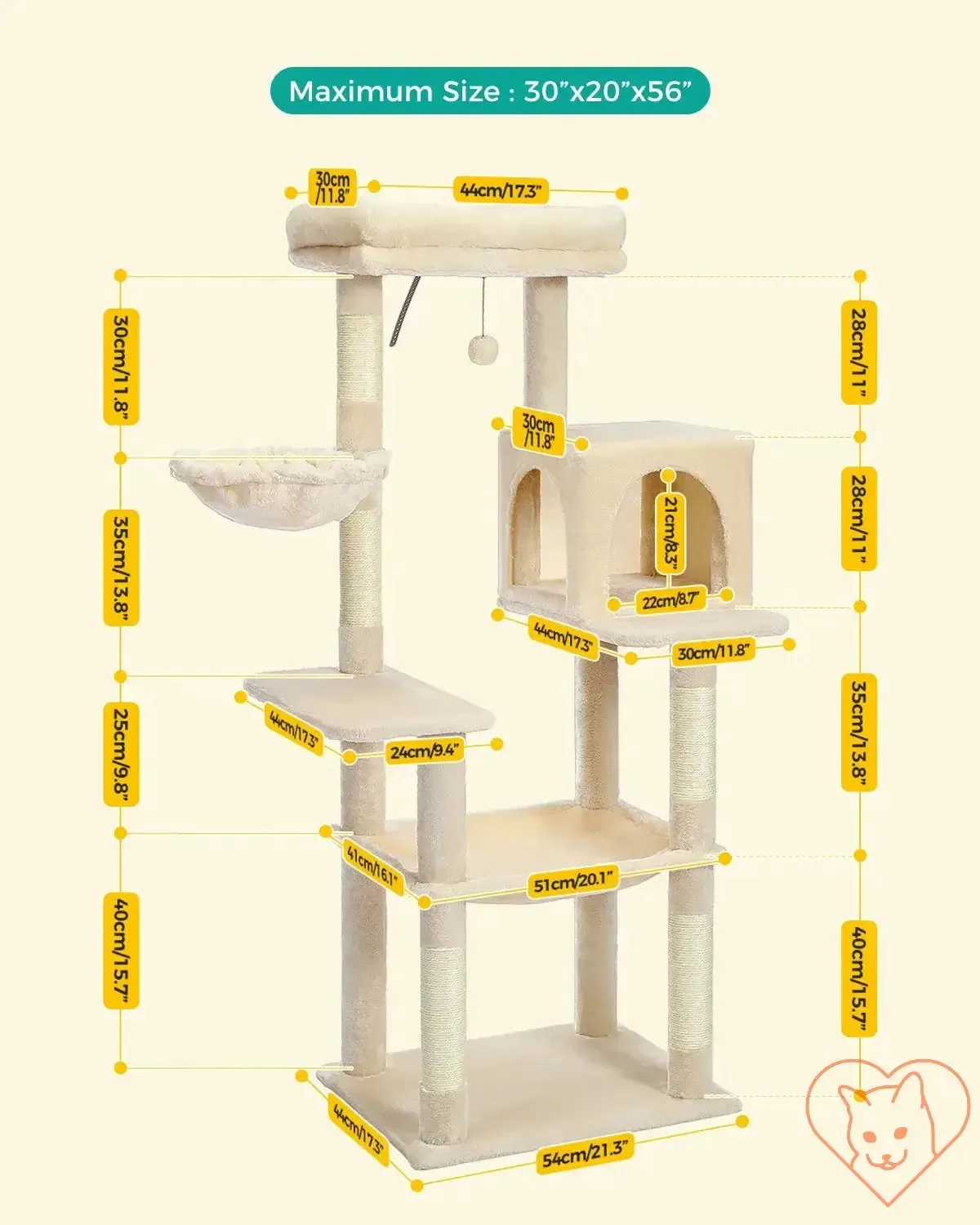 68-Inch Multi-Level Cat Tree Tower with Condos, Sisal Posts & Perch