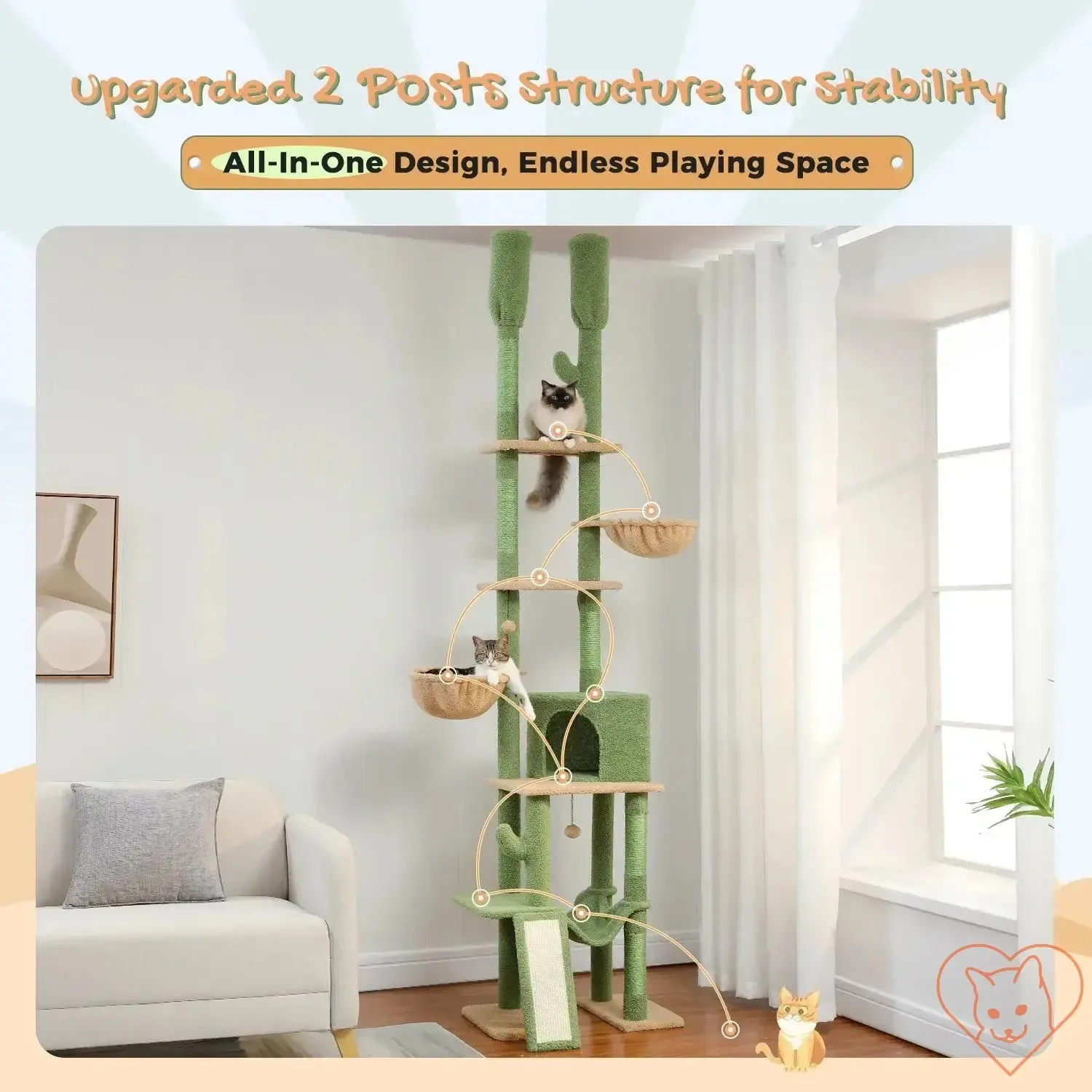 68-Inch Multi-Level Cat Tree Tower with Condos, Sisal Posts & Perch