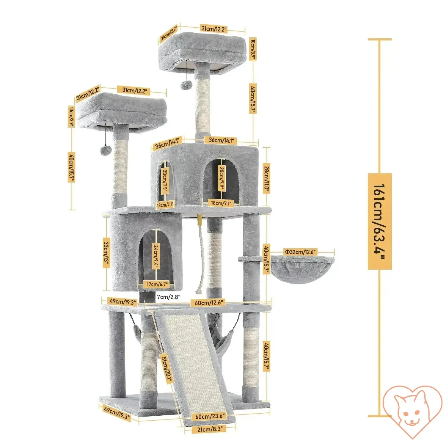 68-Inch Multi-Level Cat Tree Tower with Condos, Sisal Posts & Perch