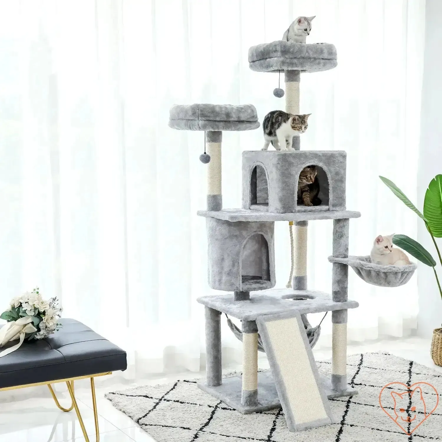 68-Inch Multi-Level Cat Tree Tower with Condos, Sisal Posts & Perch