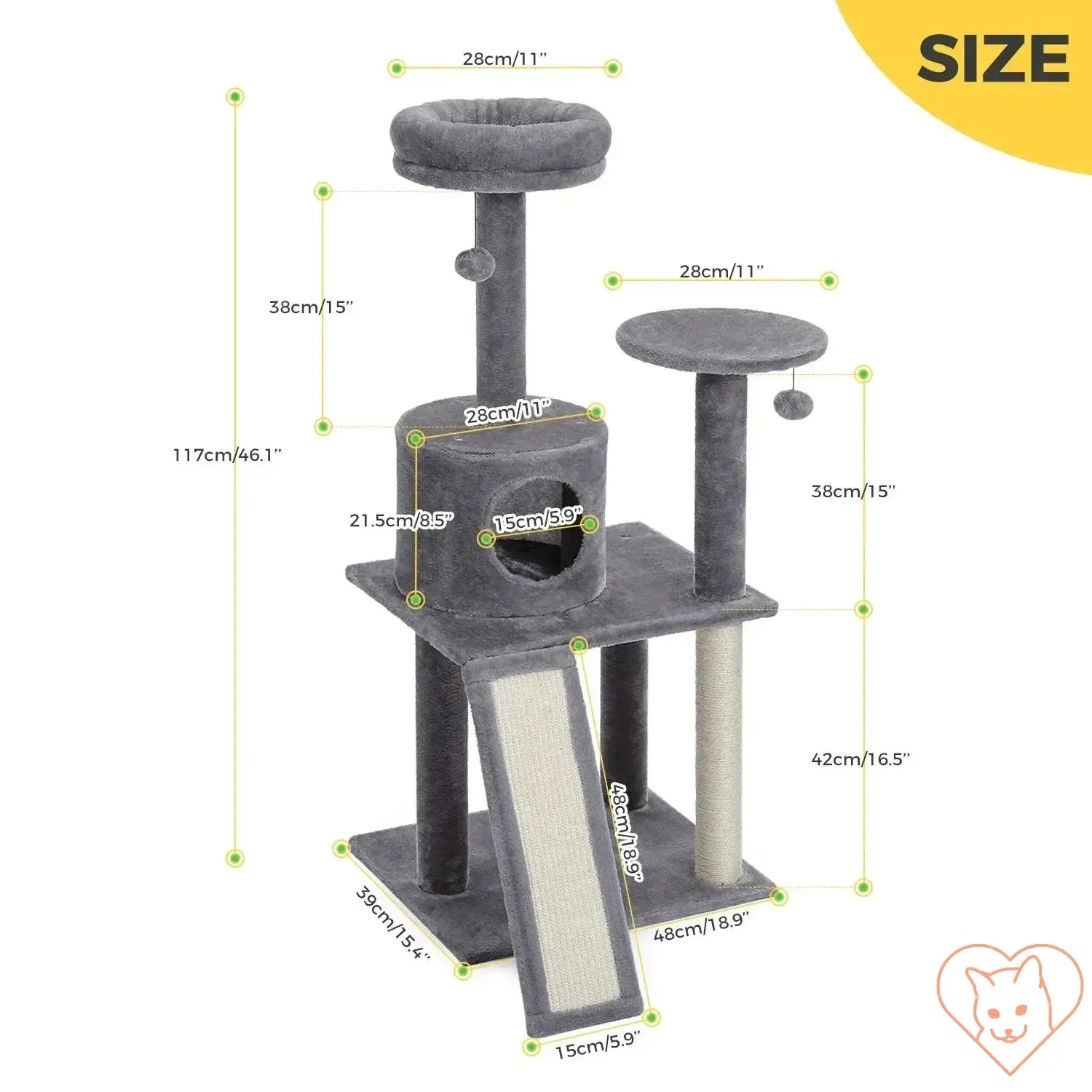 68-Inch Multi-Level Cat Tree Tower with Condos, Sisal Posts & Perch