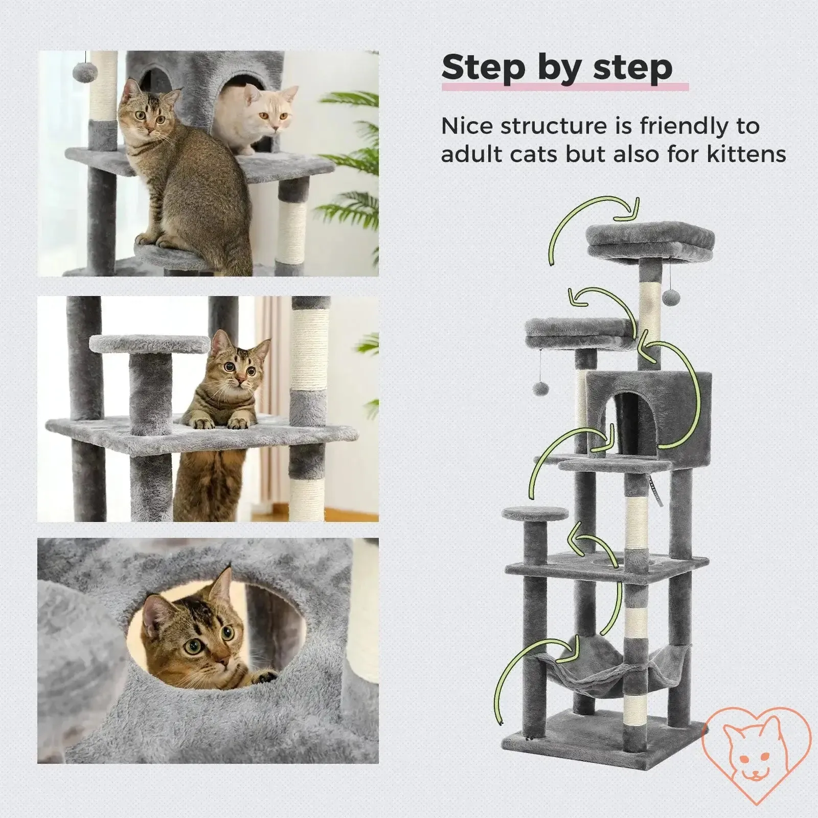 68-Inch Multi-Level Cat Tree Tower with Condos, Sisal Posts & Perch