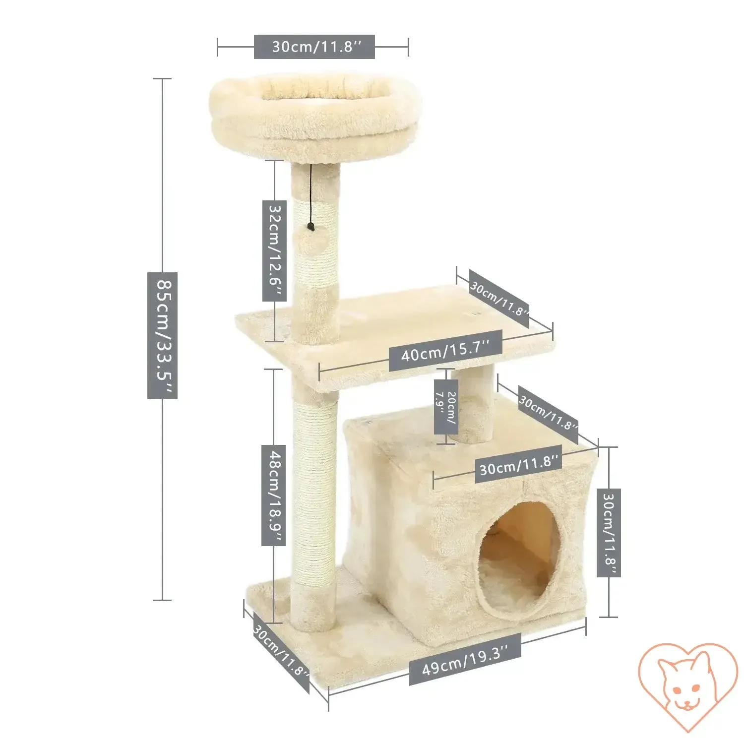68-Inch Multi-Level Cat Tree Tower with Condos, Sisal Posts & Perch