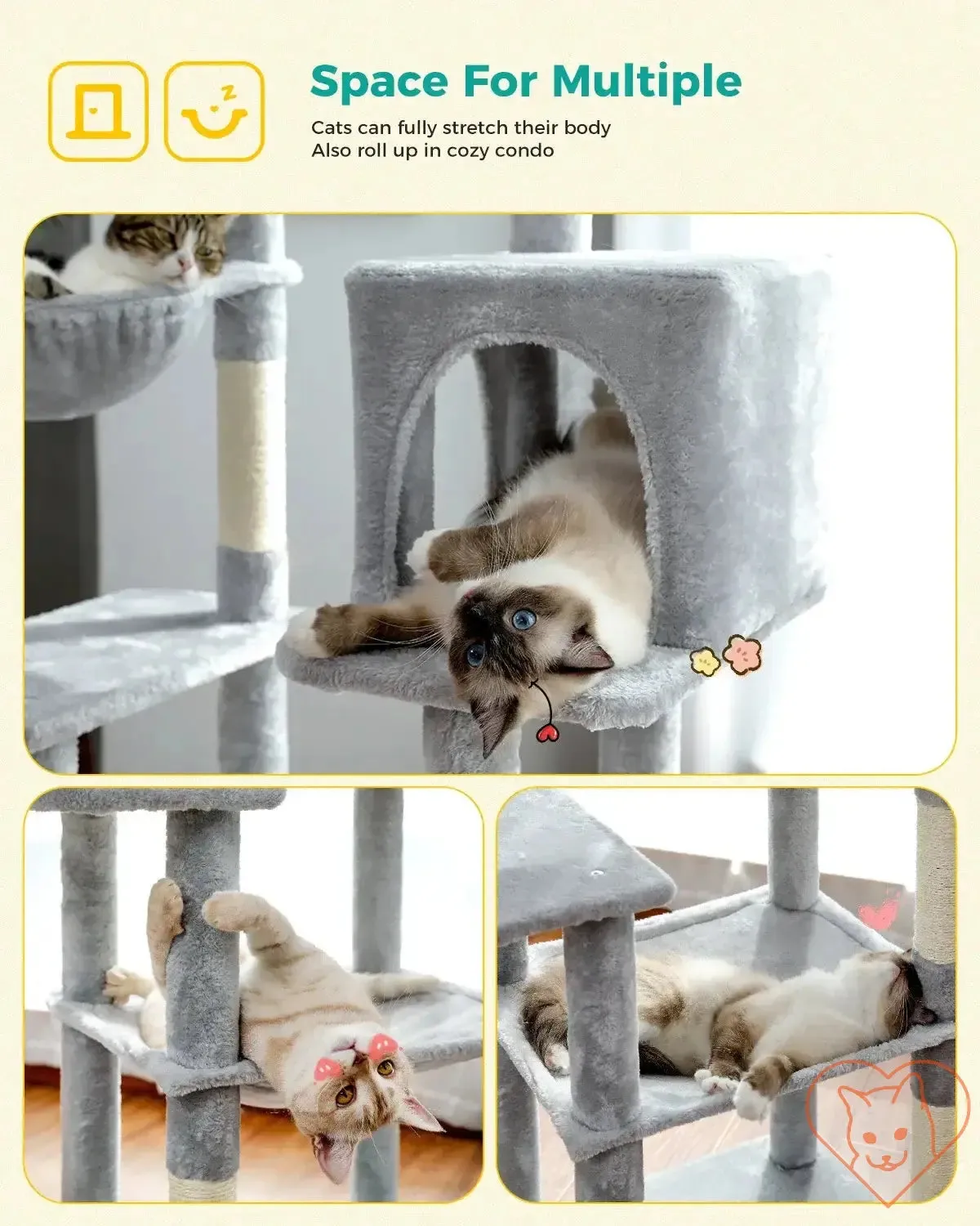 68-Inch Multi-Level Cat Tree Tower with Condos, Sisal Posts & Perch