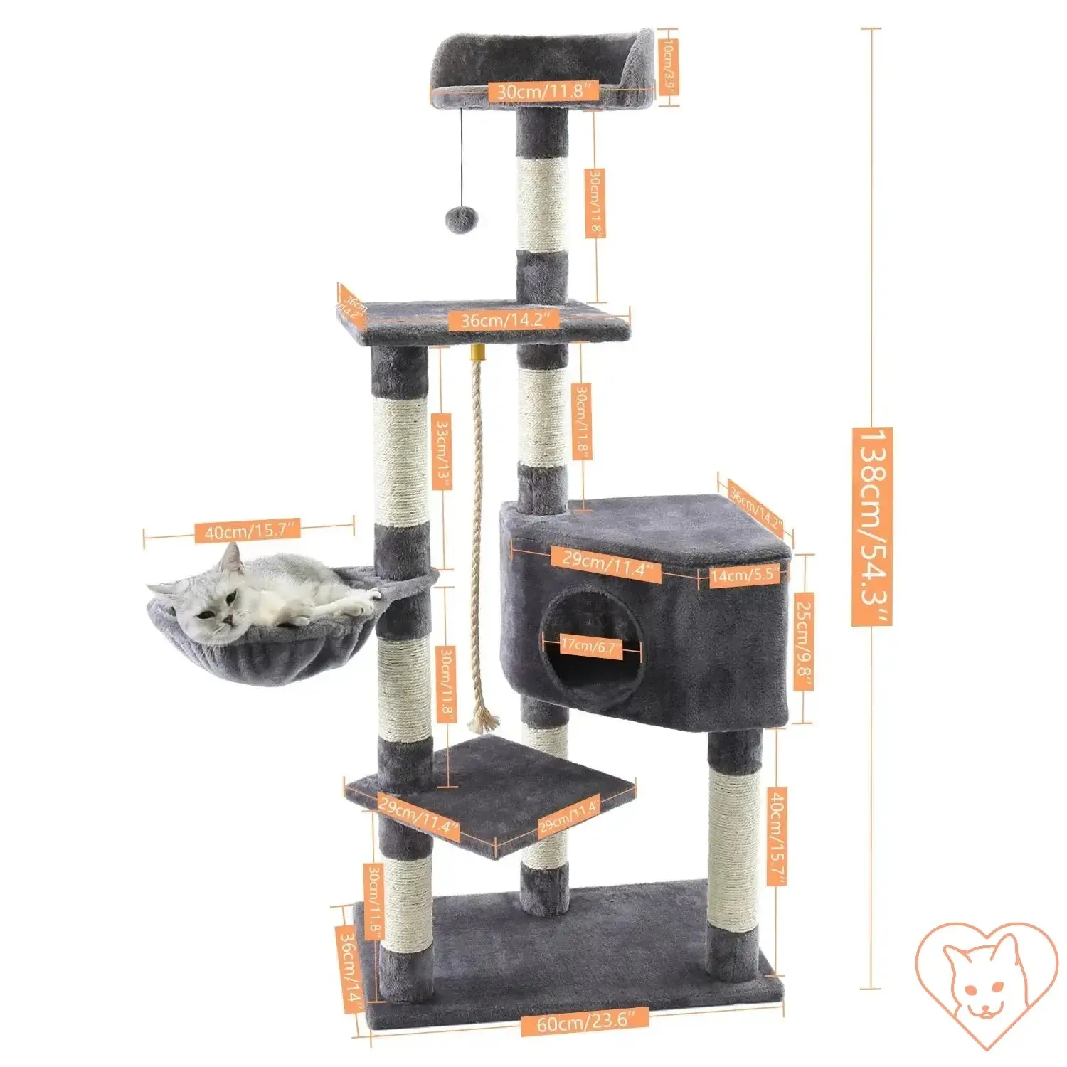 68-Inch Multi-Level Cat Tree Tower with Condos, Sisal Posts & Perch