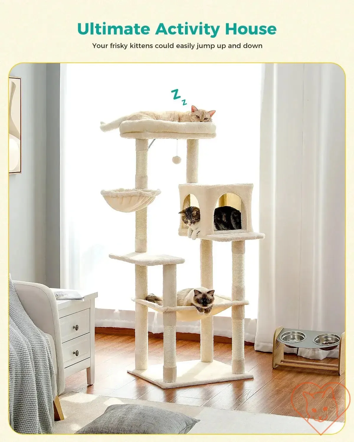 68-Inch Multi-Level Cat Tree Tower with Condos, Sisal Posts & Perch