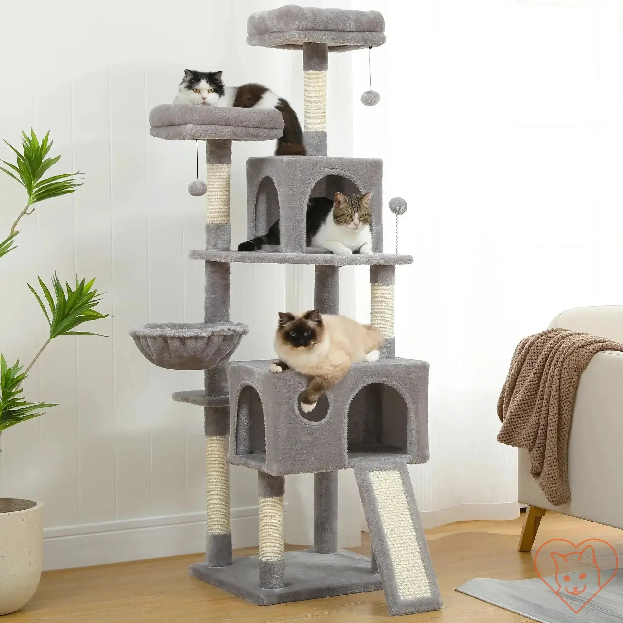 68-Inch Multi-Level Cat Tree Tower with Condos, Sisal Posts & Perch