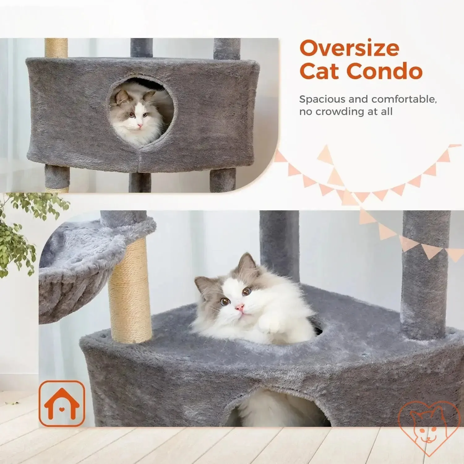 68-Inch Multi-Level Cat Tree Tower with Condos, Sisal Posts & Perch