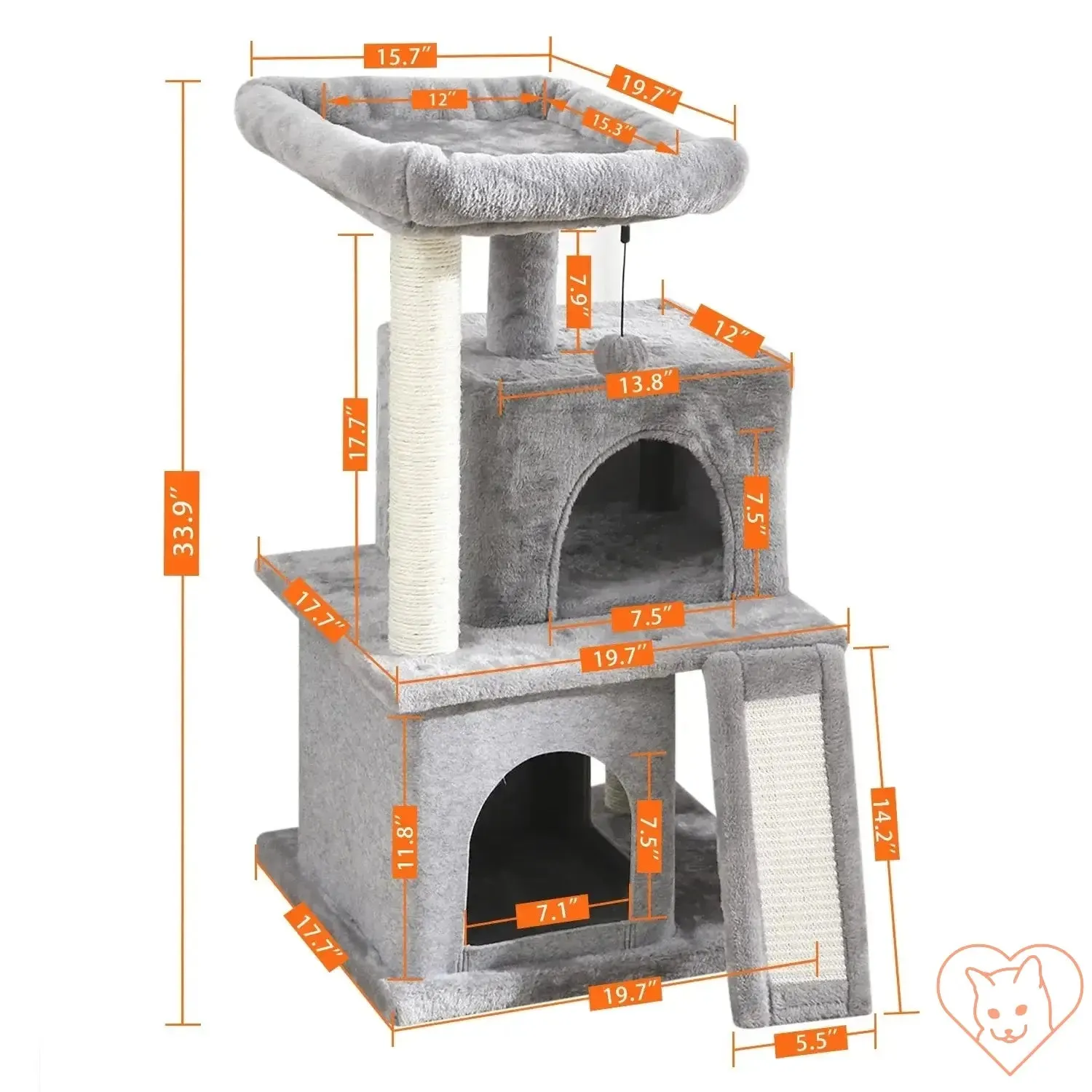 68-Inch Multi-Level Cat Tree Tower with Condos, Sisal Posts & Perch