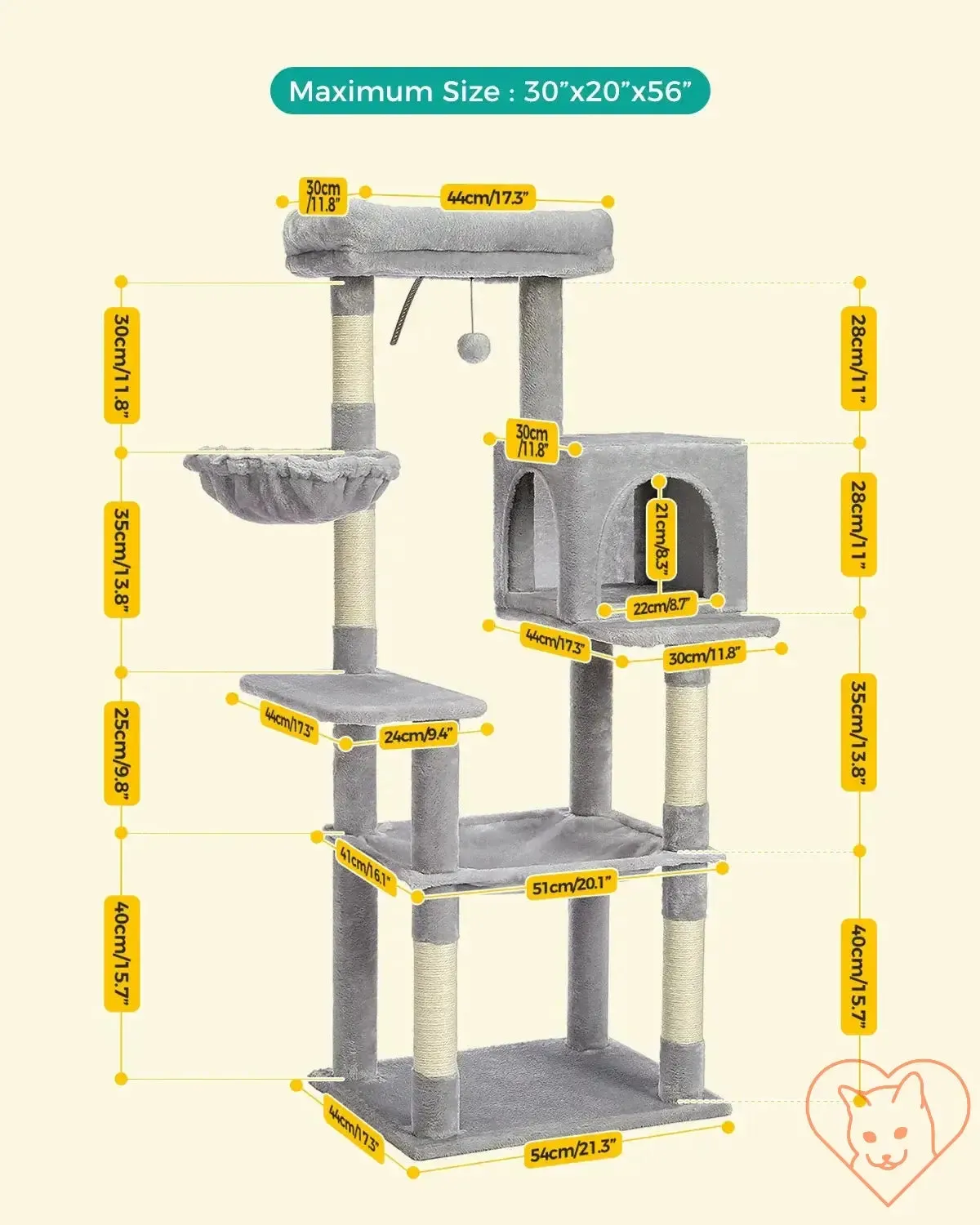 68-Inch Multi-Level Cat Tree Tower with Condos, Sisal Posts & Perch