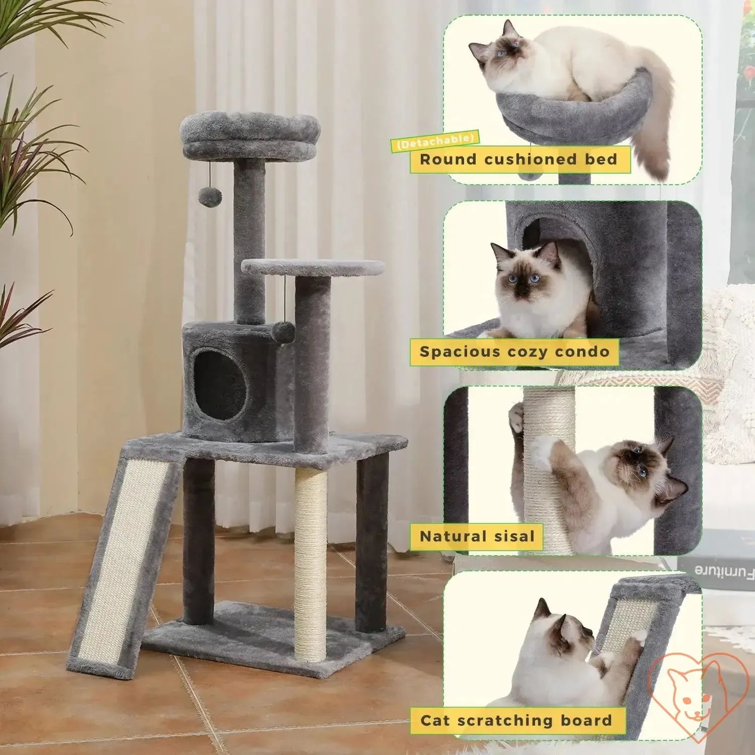 68-Inch Multi-Level Cat Tree Tower with Condos, Sisal Posts & Perch