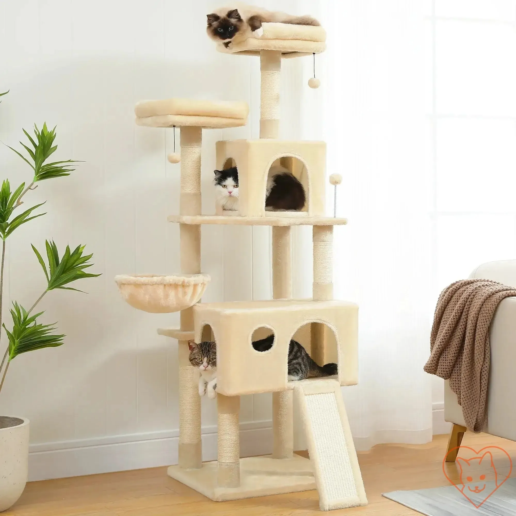 68-Inch Multi-Level Cat Tree Tower with Condos, Sisal Posts & Perch
