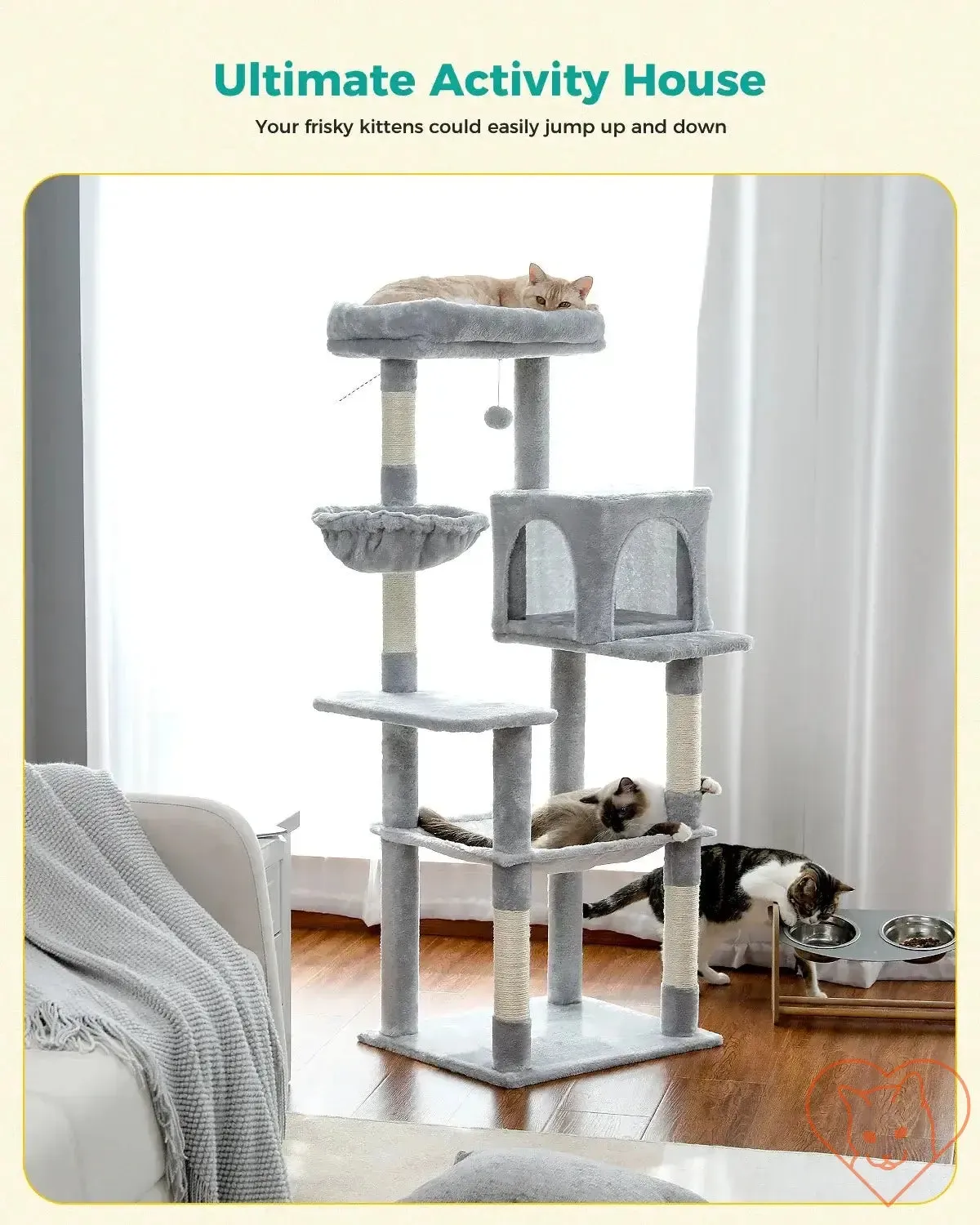 68-Inch Multi-Level Cat Tree Tower with Condos, Sisal Posts & Perch