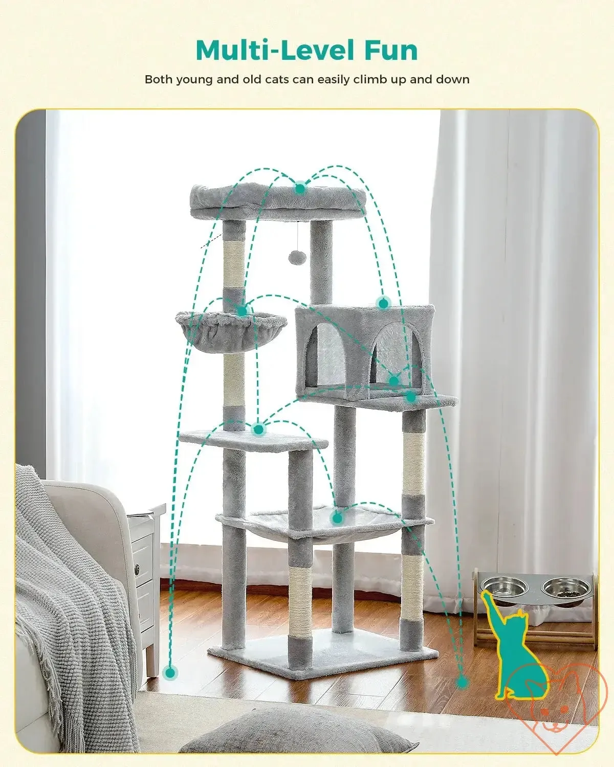 68-Inch Multi-Level Cat Tree Tower with Condos, Sisal Posts & Perch