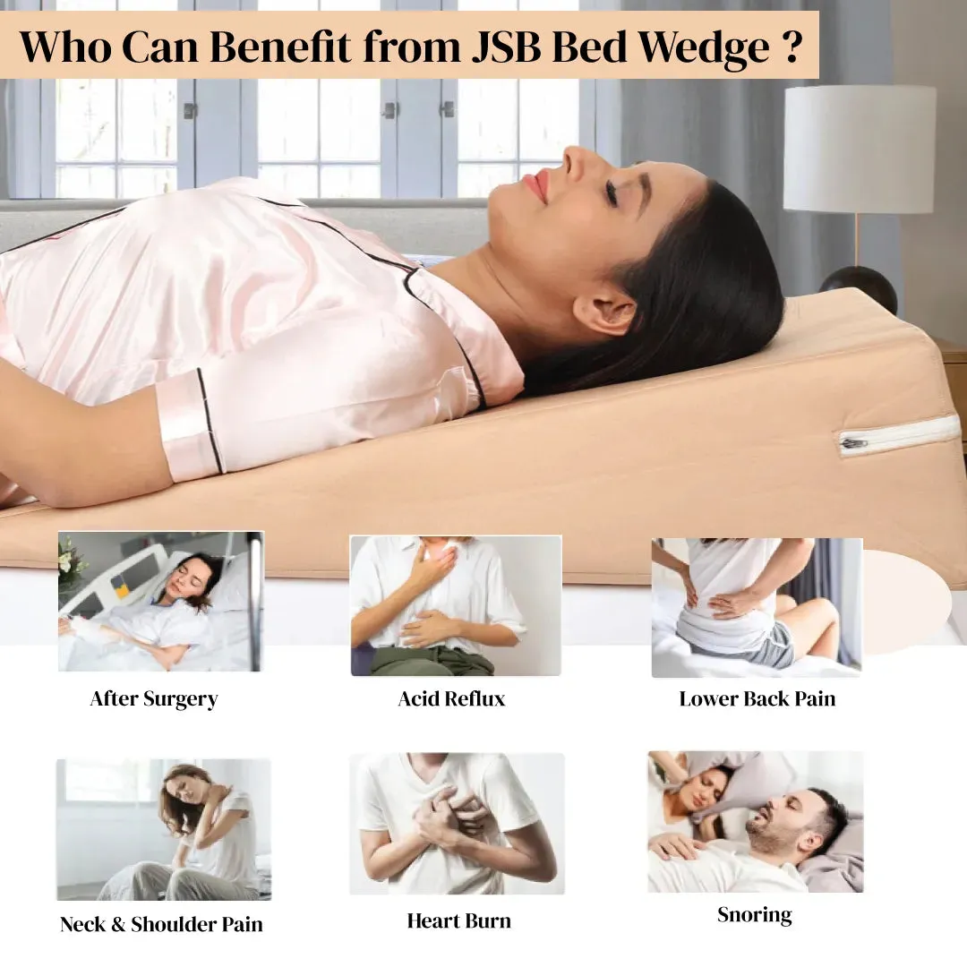 Bed Wedge Pillow XL Size (75cm X 60cm X 18cm)  Orthopedic Back Cushion Support For Sleeping - Neck & Back Support - Ideal For Acid Reflux, GERD, Post Surgery, Anti Snoring, Maternity - JSB BS34