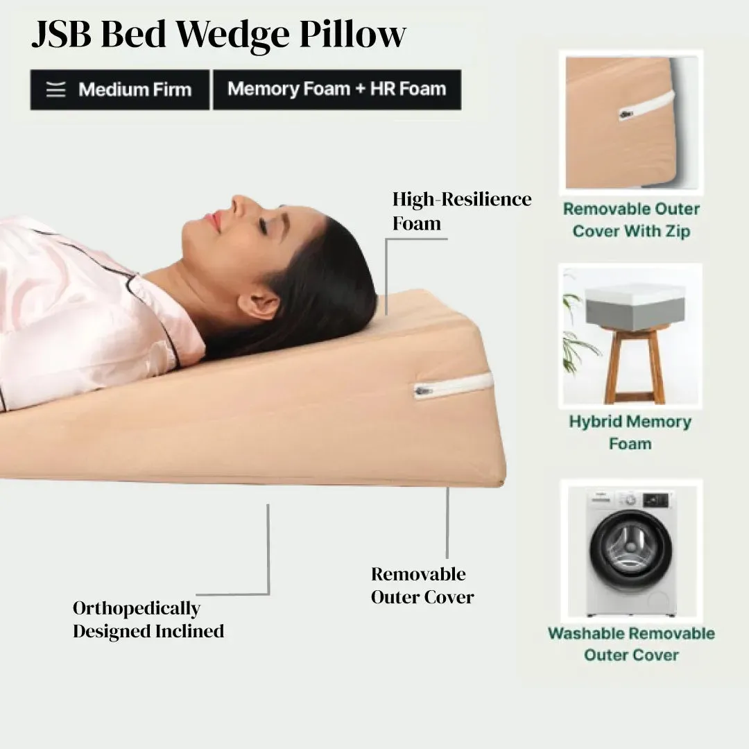 Bed Wedge Pillow XL Size (75cm X 60cm X 18cm)  Orthopedic Back Cushion Support For Sleeping - Neck & Back Support - Ideal For Acid Reflux, GERD, Post Surgery, Anti Snoring, Maternity - JSB BS34
