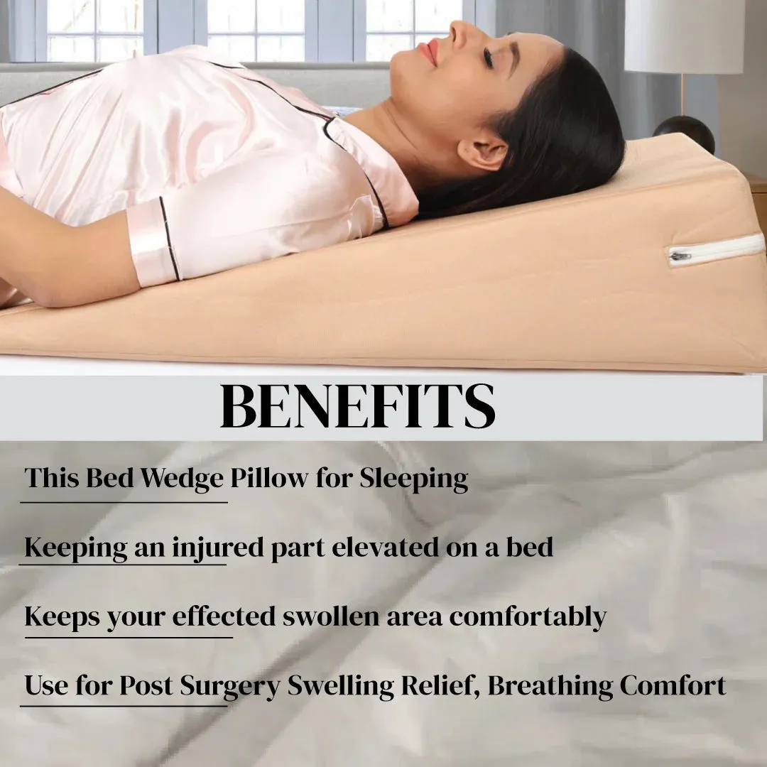 Bed Wedge Pillow XL Size (75cm X 60cm X 18cm)  Orthopedic Back Cushion Support For Sleeping - Neck & Back Support - Ideal For Acid Reflux, GERD, Post Surgery, Anti Snoring, Maternity - JSB BS34
