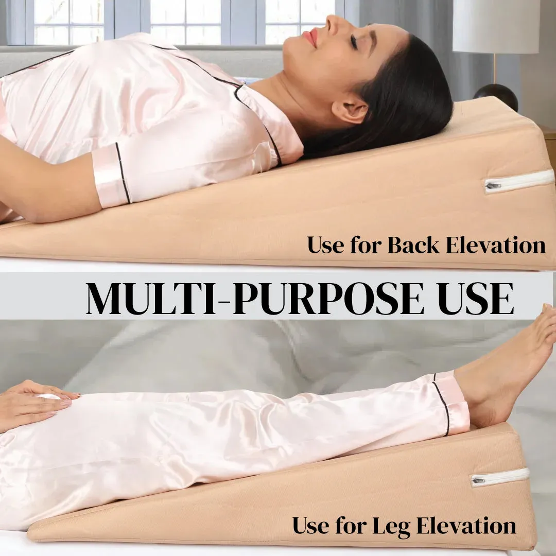 Bed Wedge Pillow XL Size (75cm X 60cm X 18cm)  Orthopedic Back Cushion Support For Sleeping - Neck & Back Support - Ideal For Acid Reflux, GERD, Post Surgery, Anti Snoring, Maternity - JSB BS34