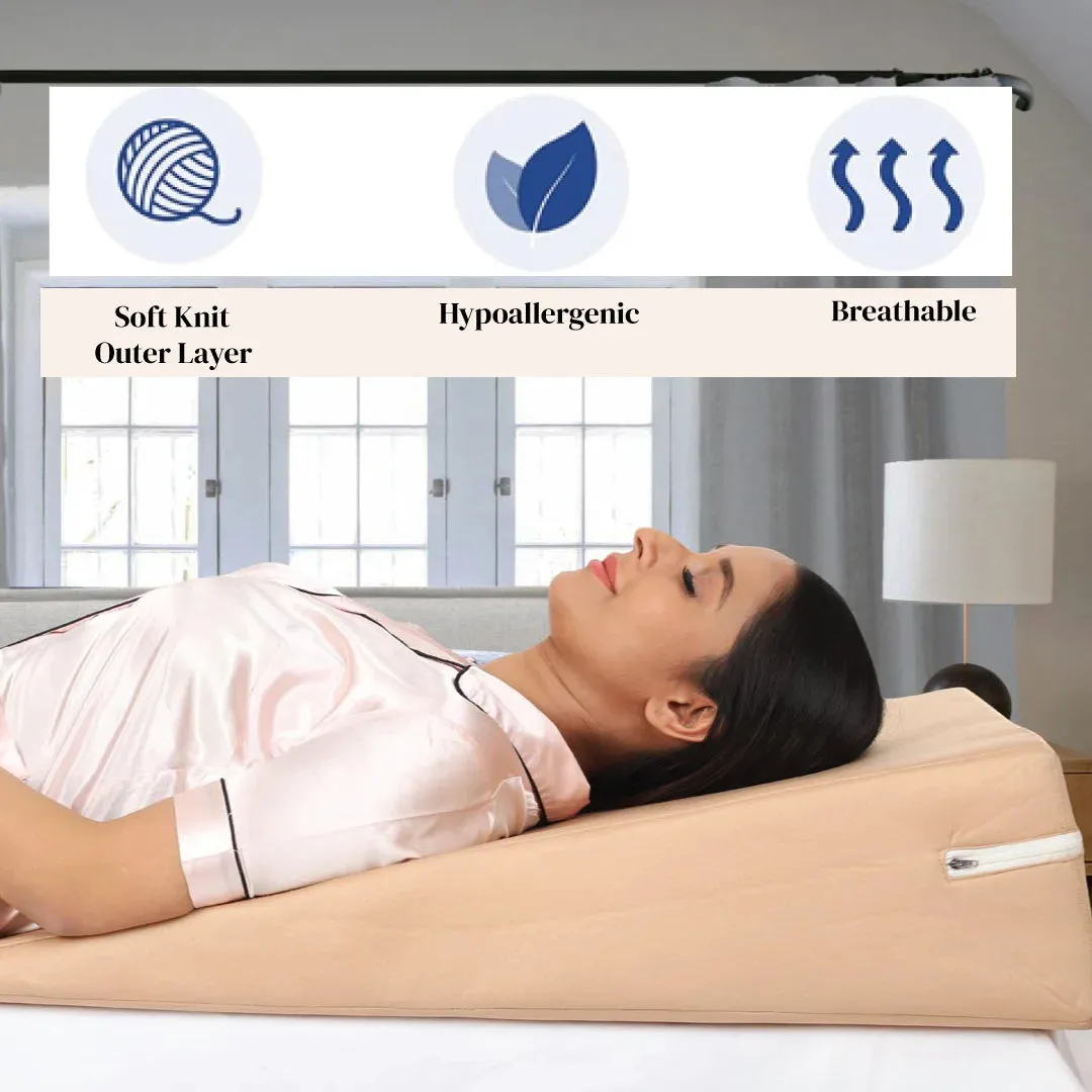 Bed Wedge Pillow XL Size (75cm X 60cm X 18cm)  Orthopedic Back Cushion Support For Sleeping - Neck & Back Support - Ideal For Acid Reflux, GERD, Post Surgery, Anti Snoring, Maternity - JSB BS34