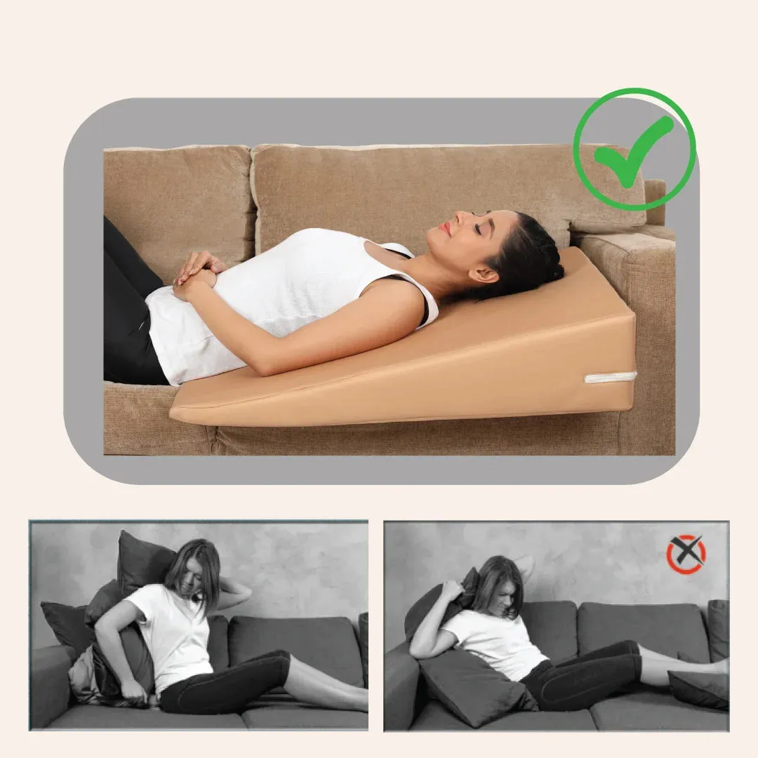Bed Wedge Pillow XL Size (75cm X 60cm X 18cm)  Orthopedic Back Cushion Support For Sleeping - Neck & Back Support - Ideal For Acid Reflux, GERD, Post Surgery, Anti Snoring, Maternity - JSB BS34