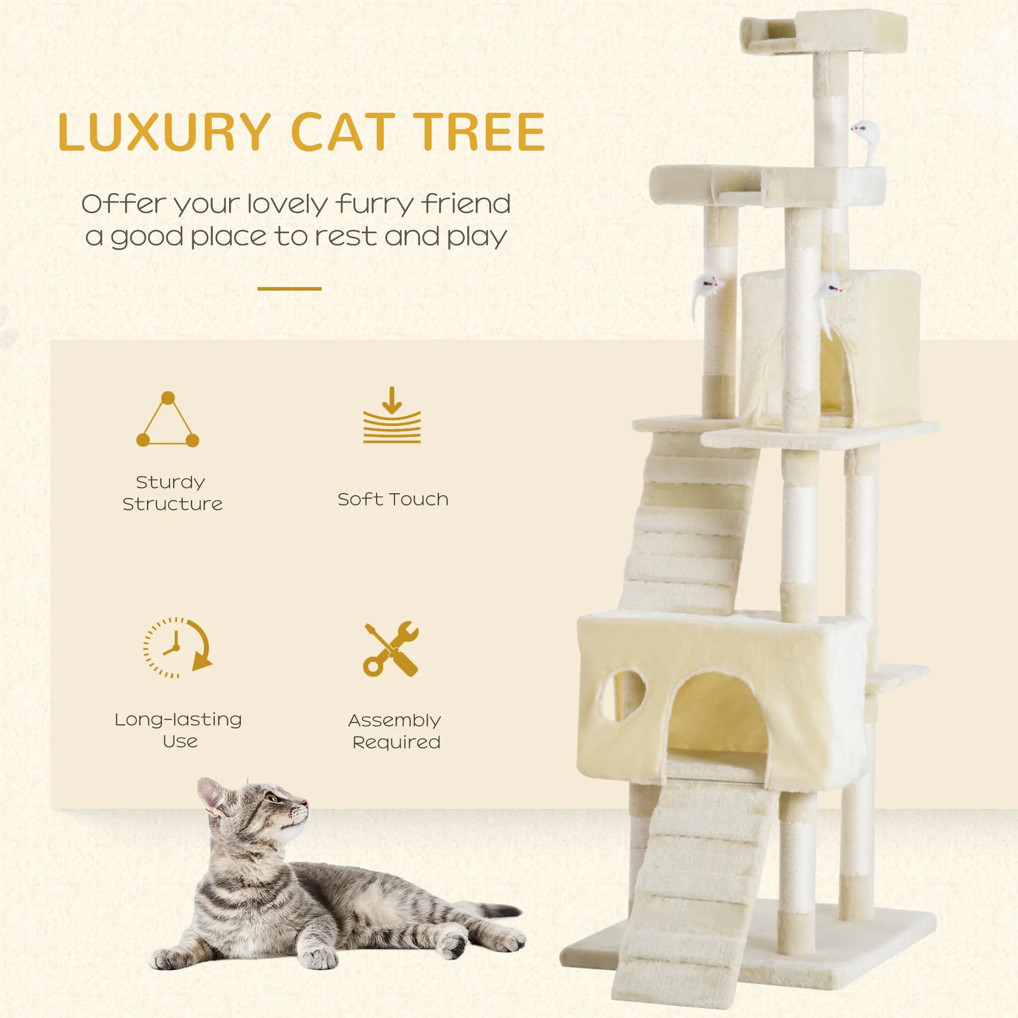 Cat Tree for Indoor Cats Play Tower Activity Center Kitten Scratch Post Climbing Tower 181 cm