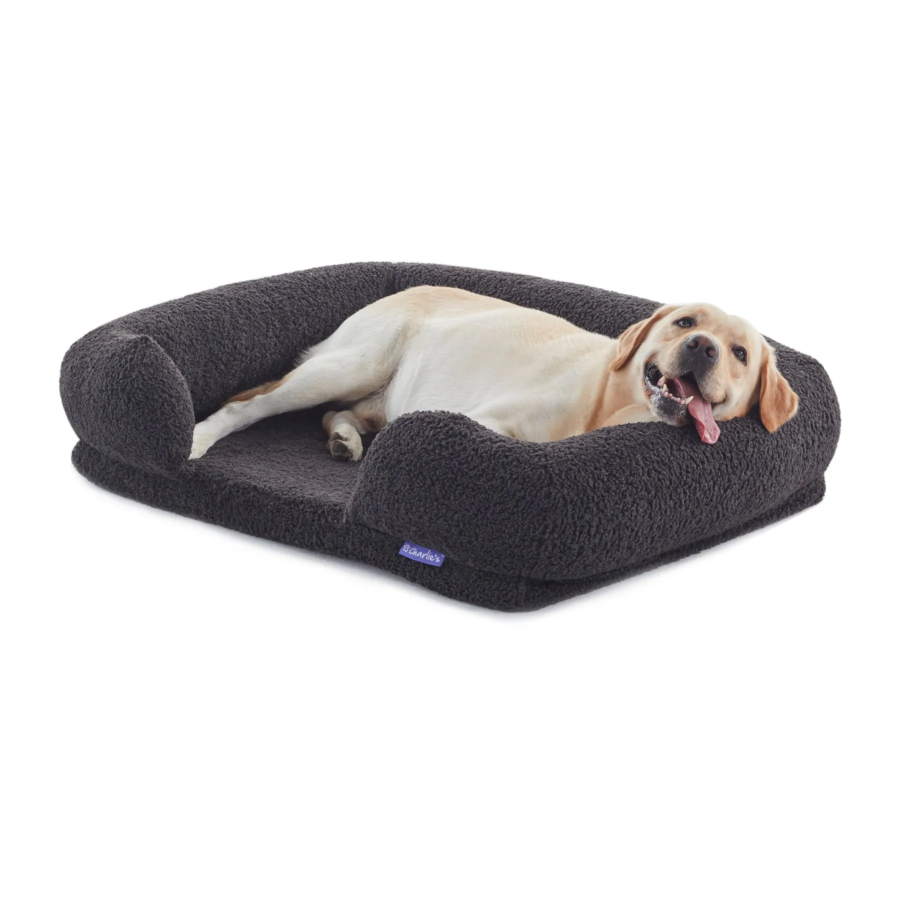 Charlie's Teddy Fleece Orthopedic Memory Foam Sofa Dog Bed with Bolster Charcoal Small