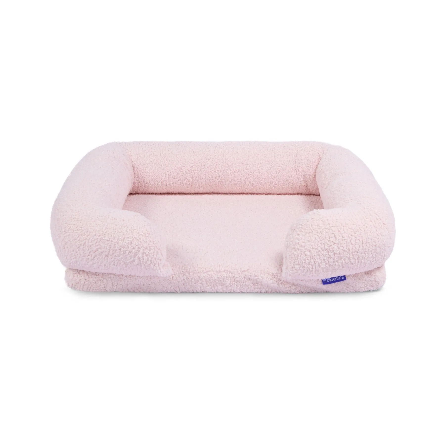 Charlie's Teddy Fleece Orthopedic Memory Foam Sofa Dog Bed with Bolster Pink Large