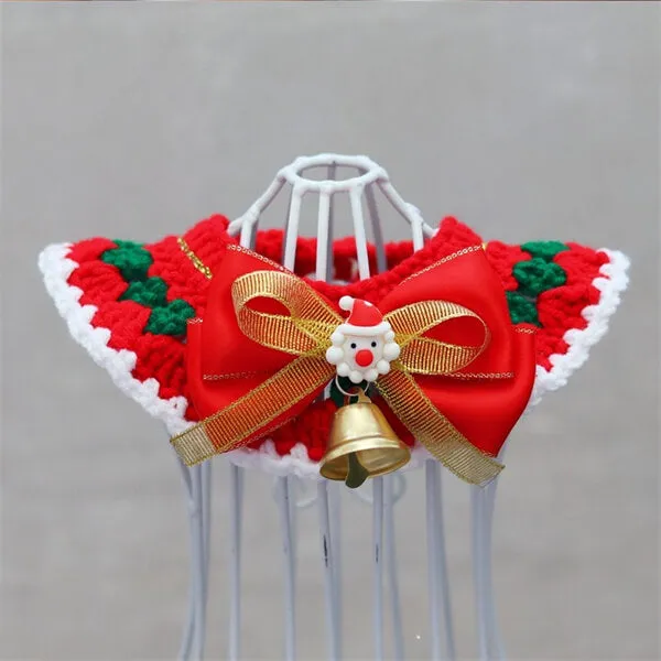Christmas Cat Collar - Crocheted Neckwear for Festive Pet Dress-Up and Holiday Decor