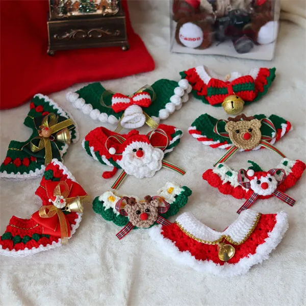 Christmas Cat Collar - Crocheted Neckwear for Festive Pet Dress-Up and Holiday Decor