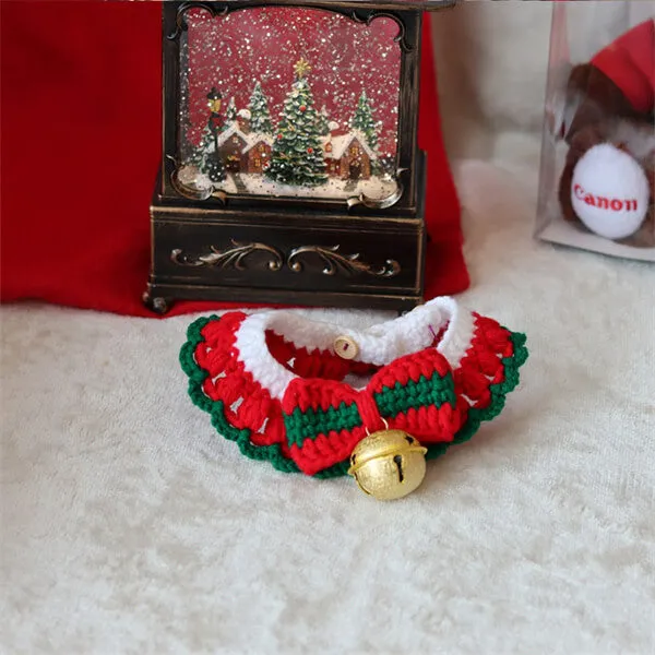 Christmas Cat Collar - Crocheted Neckwear for Festive Pet Dress-Up and Holiday Decor