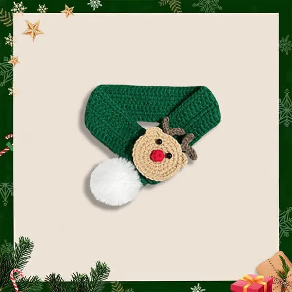 Christmas Cat Collar - Crocheted Neckwear for Festive Pet Dress-Up and Holiday Decor