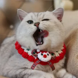 Christmas Cat Collar - Crocheted Neckwear for Festive Pet Dress-Up and Holiday Decor