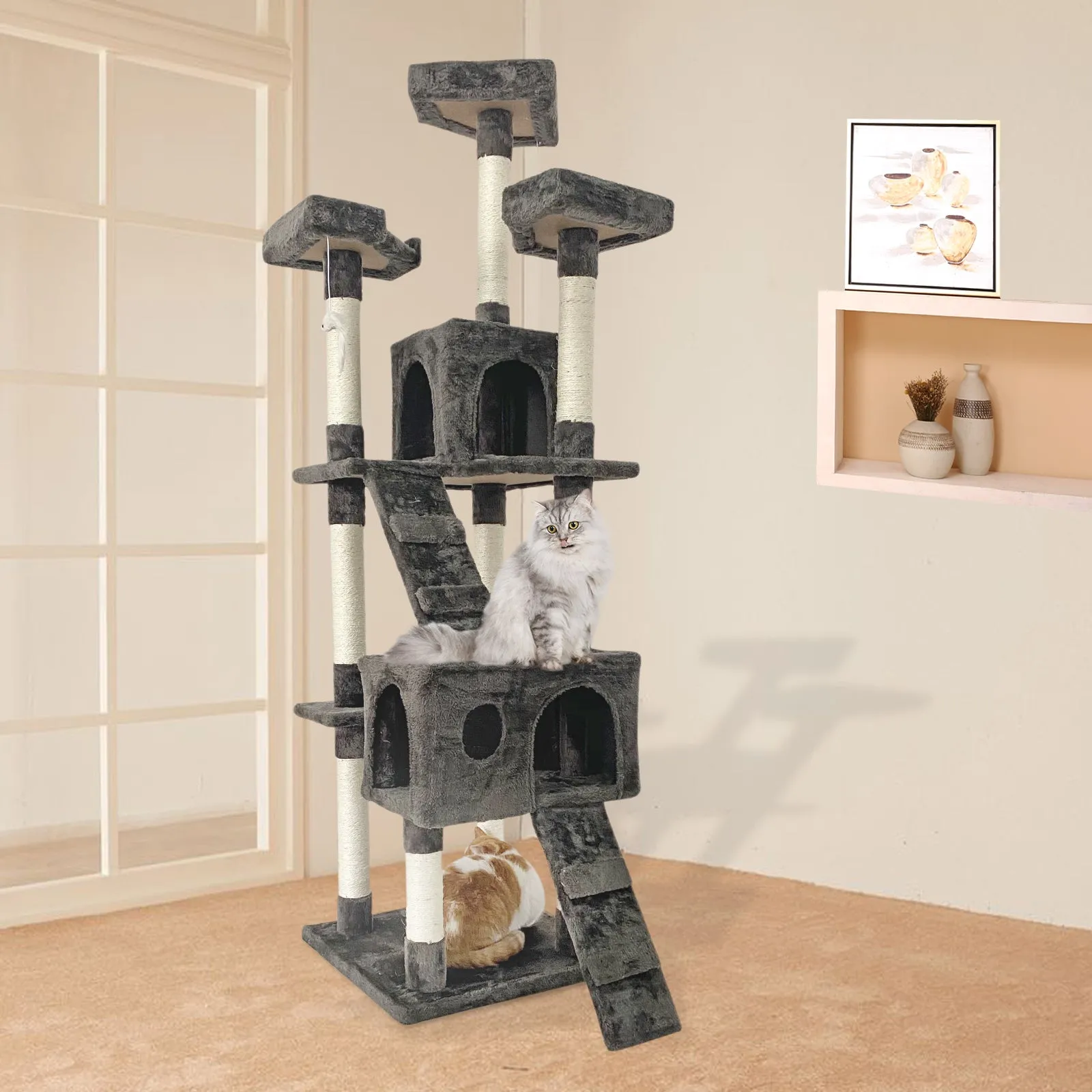 Confote 65-in Multi-Level Cat Tree Tower for Medium Cats&Kitten, Dark Brown
