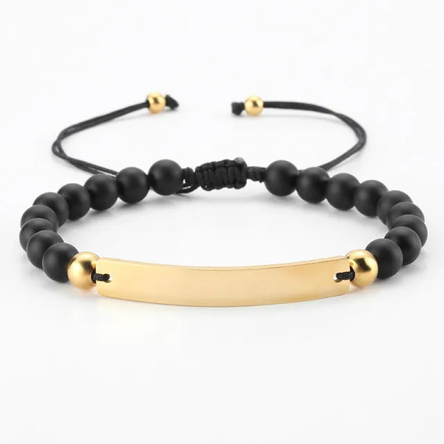 Customized and Personalized Beaded Adjustable Engraved Bar Bracelets