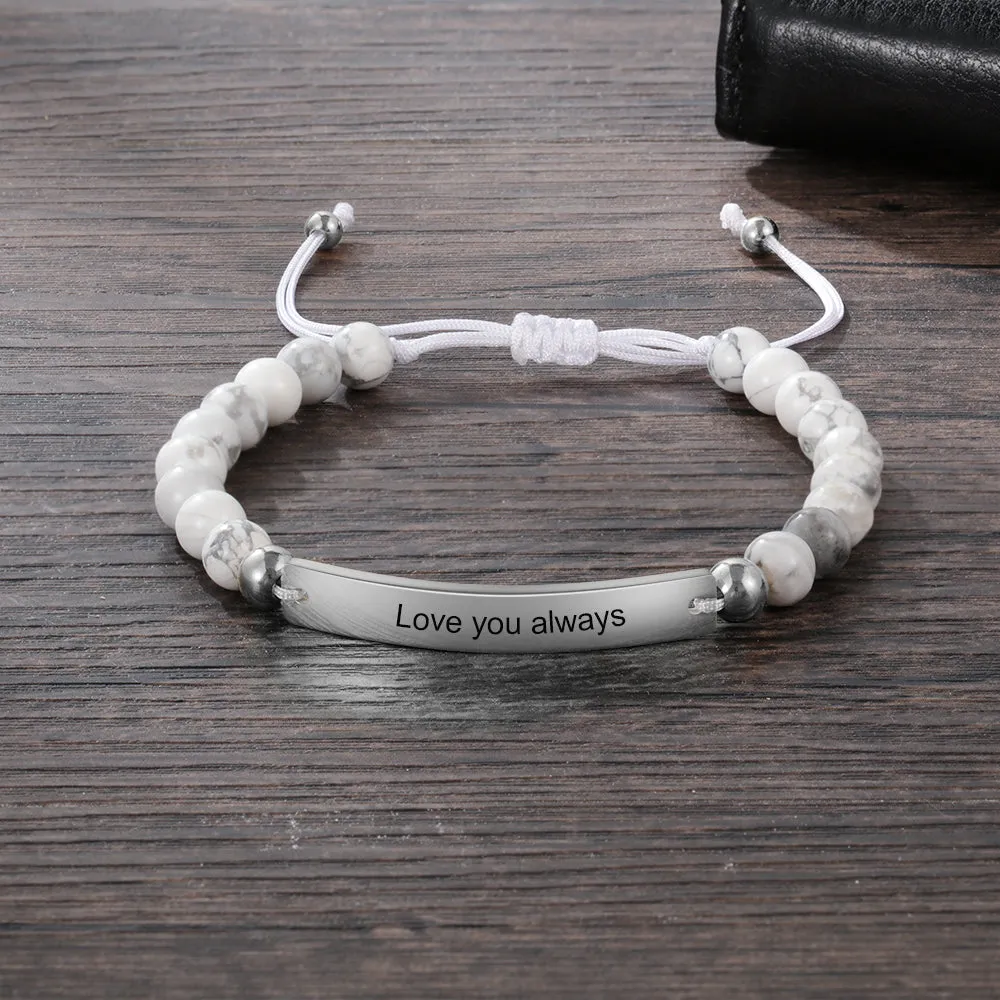 Customized and Personalized Beaded Adjustable Engraved Bar Bracelets