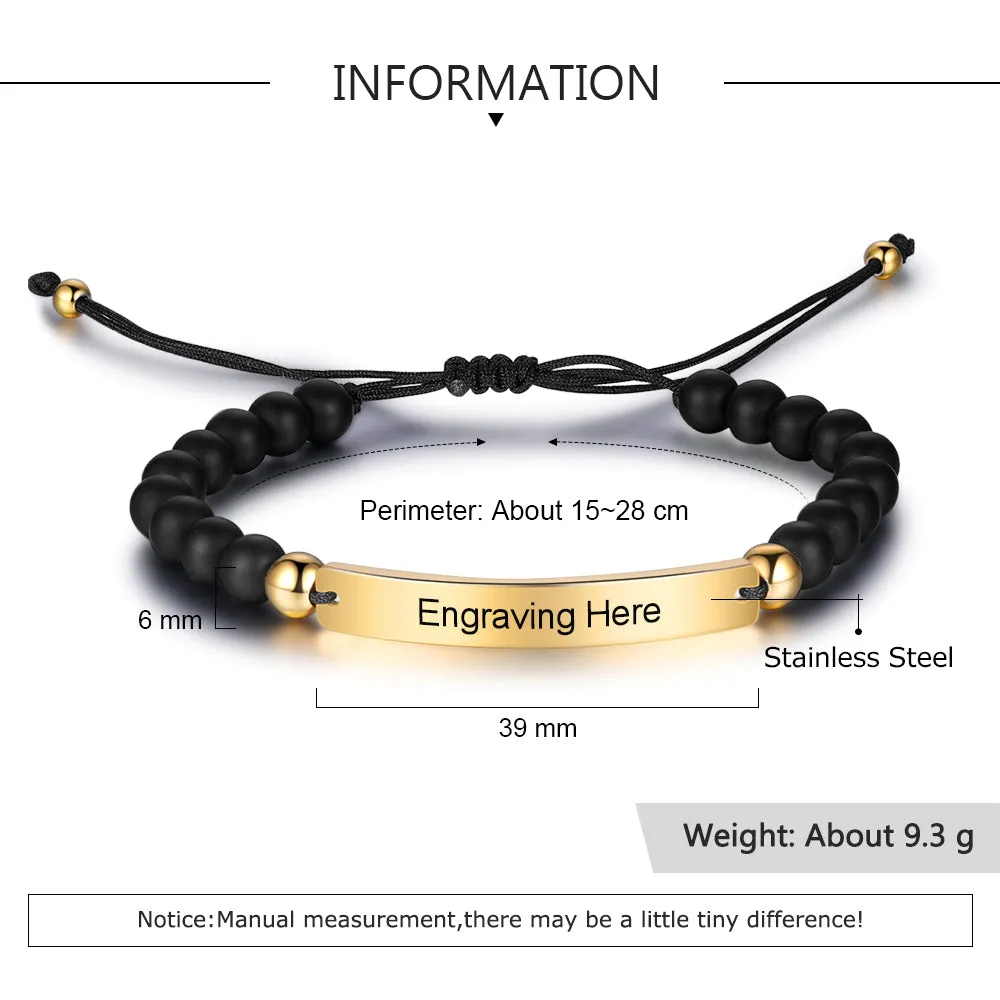 Customized and Personalized Beaded Adjustable Engraved Bar Bracelets