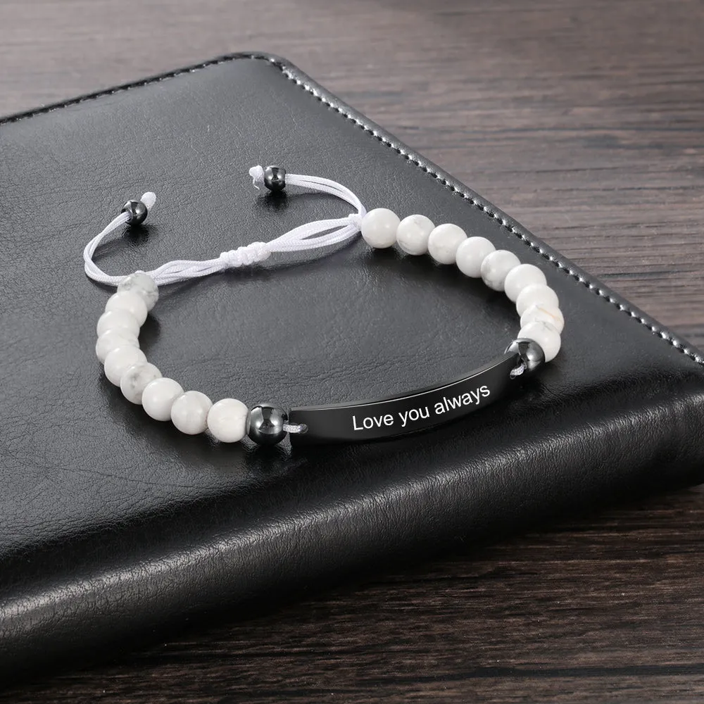 Customized and Personalized Beaded Adjustable Engraved Bar Bracelets