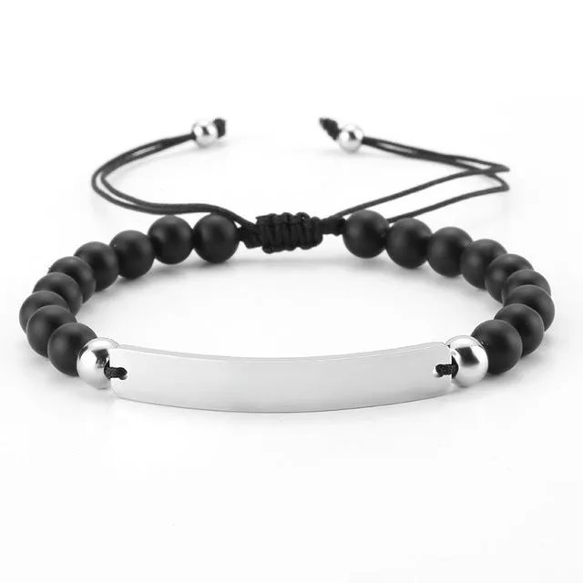 Customized and Personalized Beaded Adjustable Engraved Bar Bracelets
