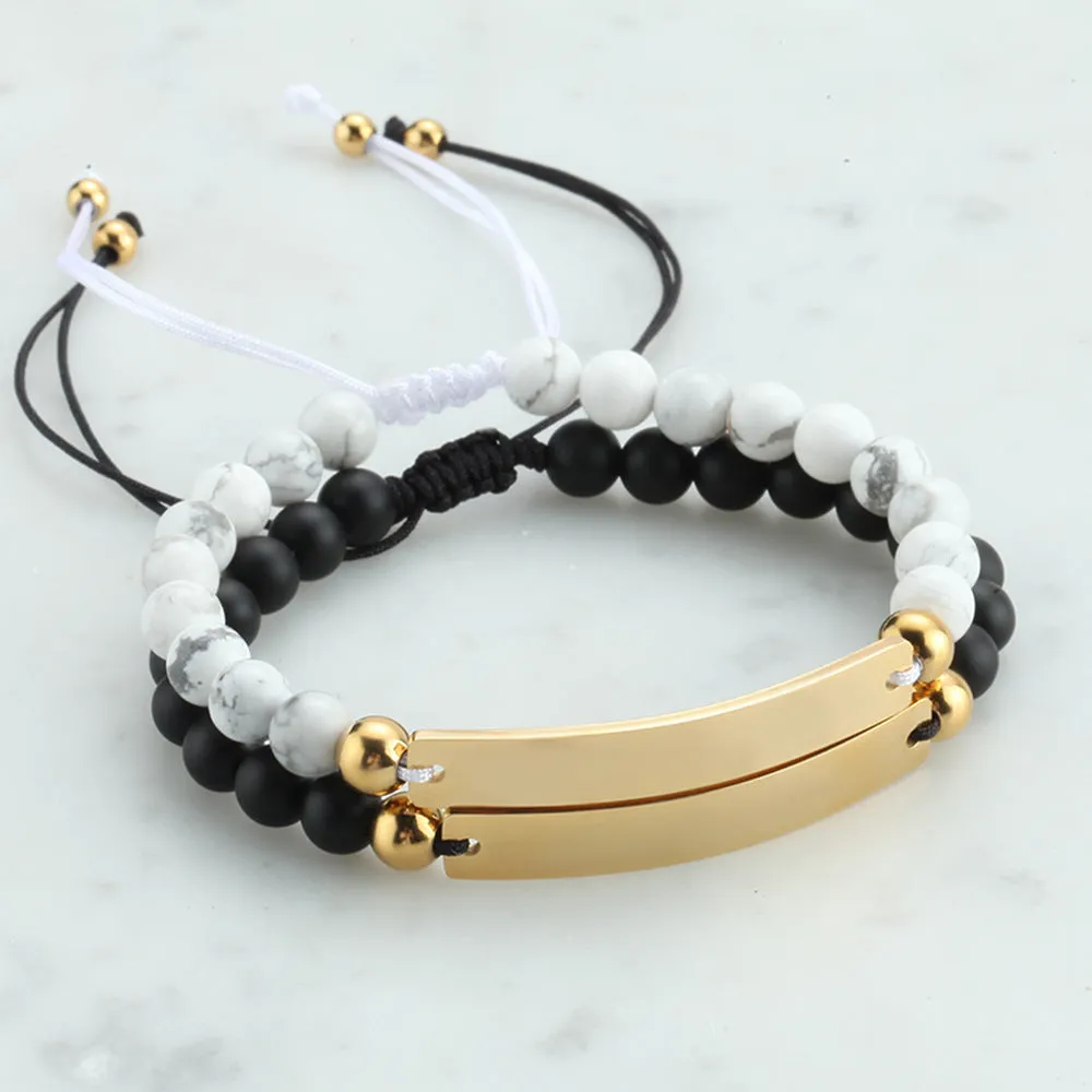 Customized and Personalized Beaded Adjustable Engraved Bar Bracelets