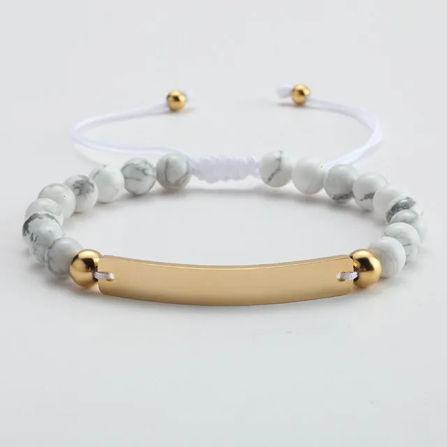 Customized and Personalized Beaded Adjustable Engraved Bar Bracelets