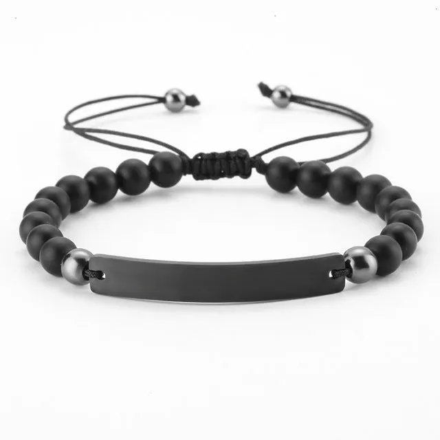 Customized and Personalized Beaded Adjustable Engraved Bar Bracelets