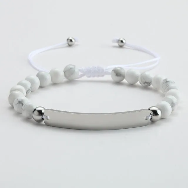 Customized and Personalized Beaded Adjustable Engraved Bar Bracelets