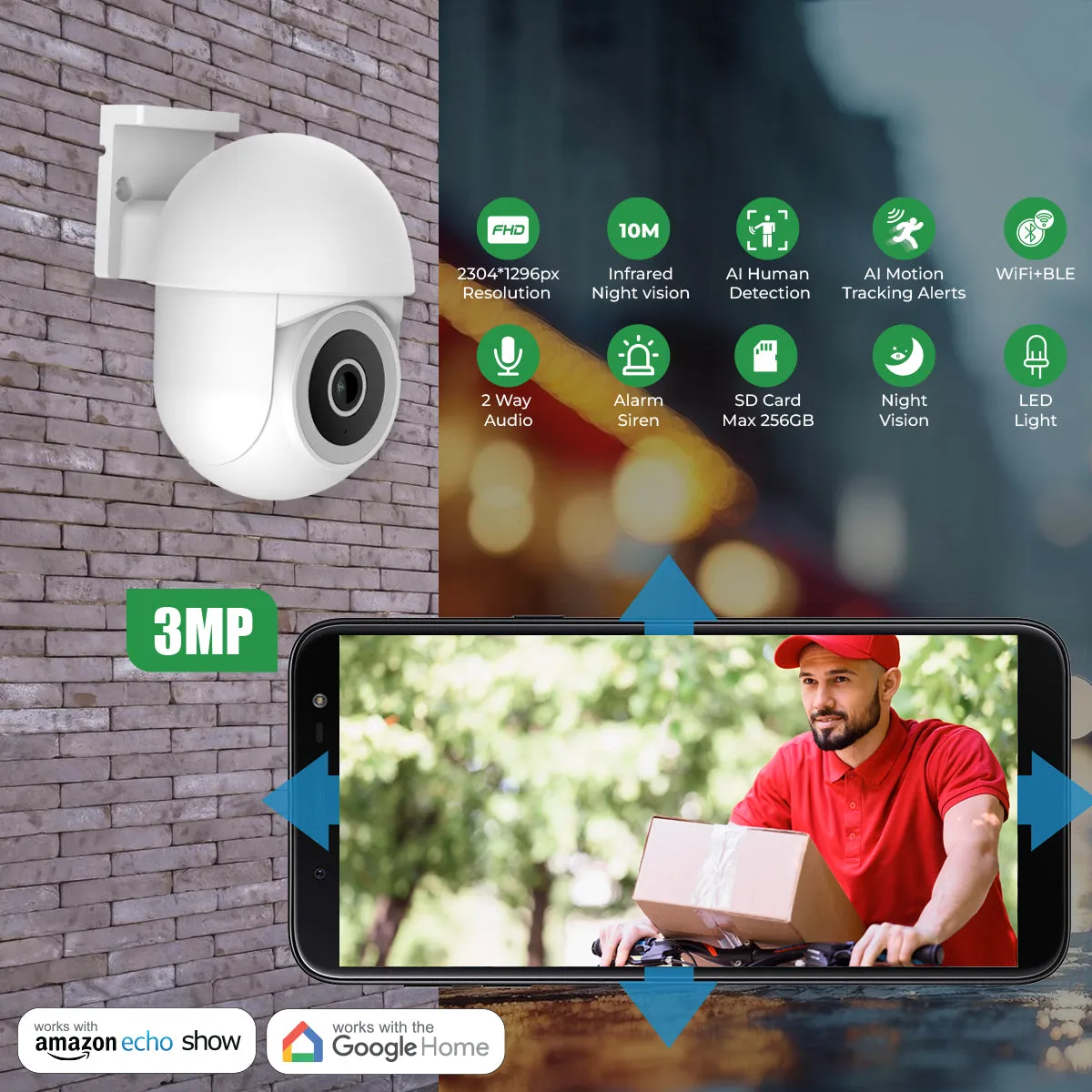 ENER-J Smart Wireless Outdoor IP Dome Camera with 4x Digital Zoom